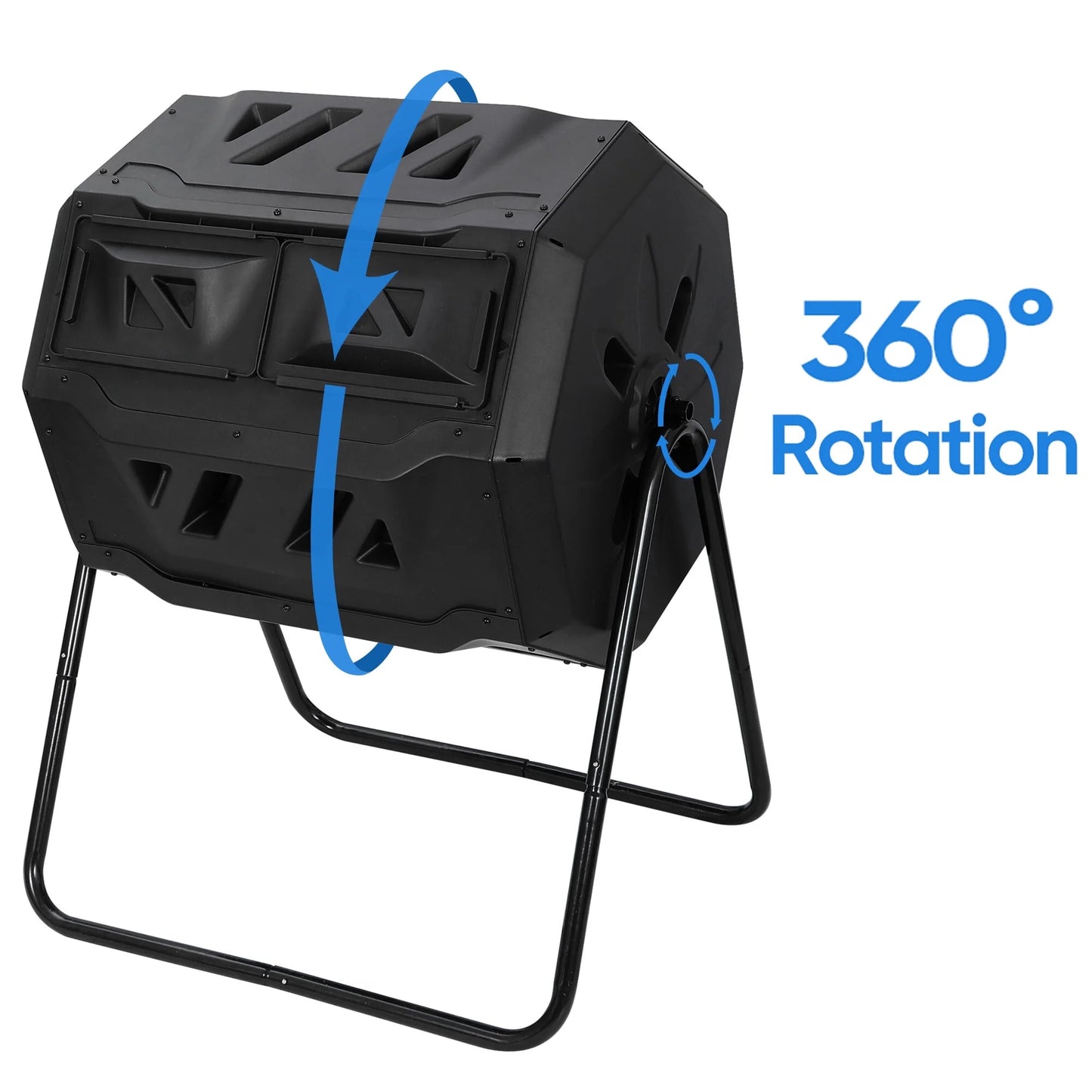 43Gal Outdoor Compost Tumbler Bin - Dual Chambers, Sliding Doors, Black,