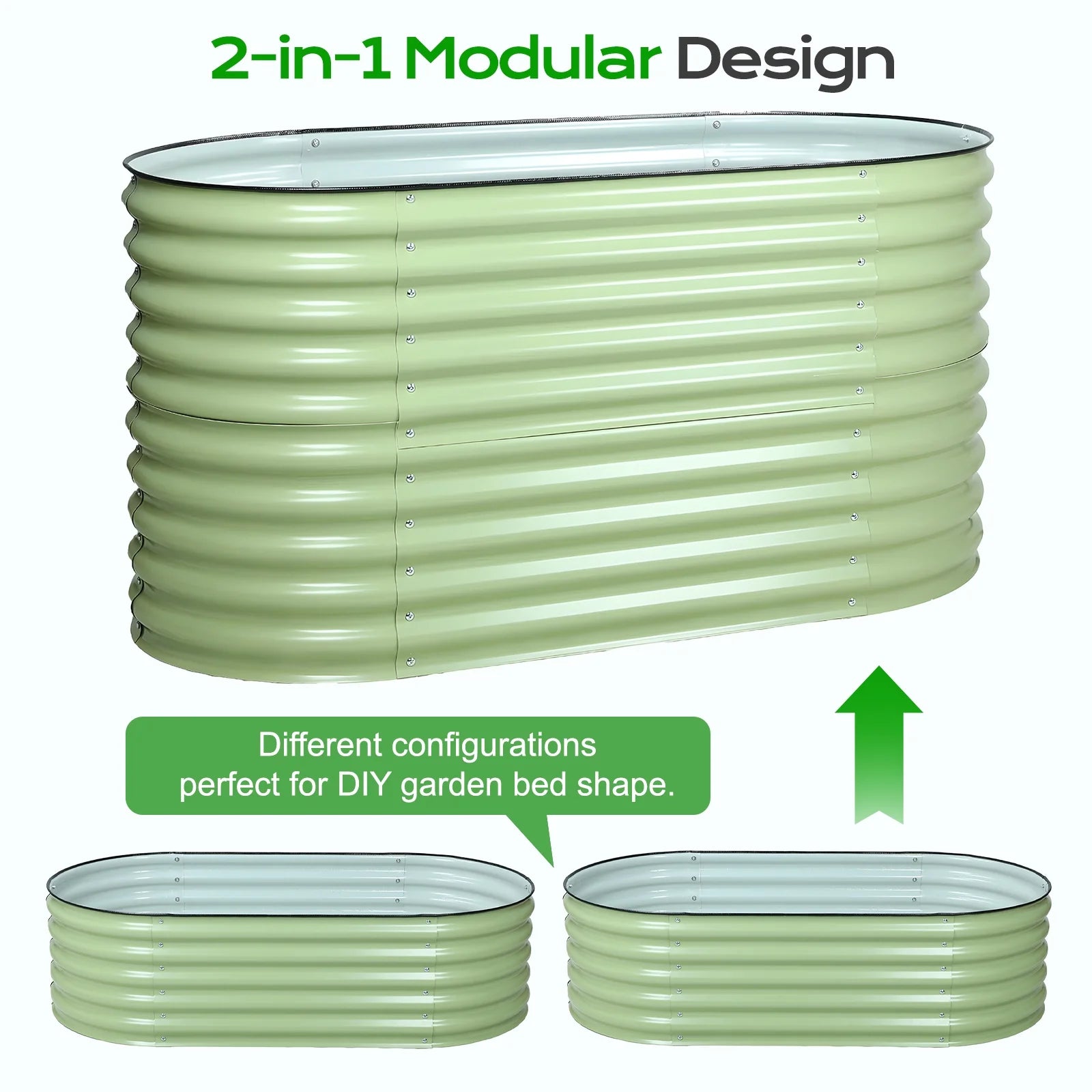 4-In-1 Modular Metal Raised Garden Bed, 63''L X 32''W X 32''H Outdoor Planter Box for Vegetables, Flowers, Herbs, Green