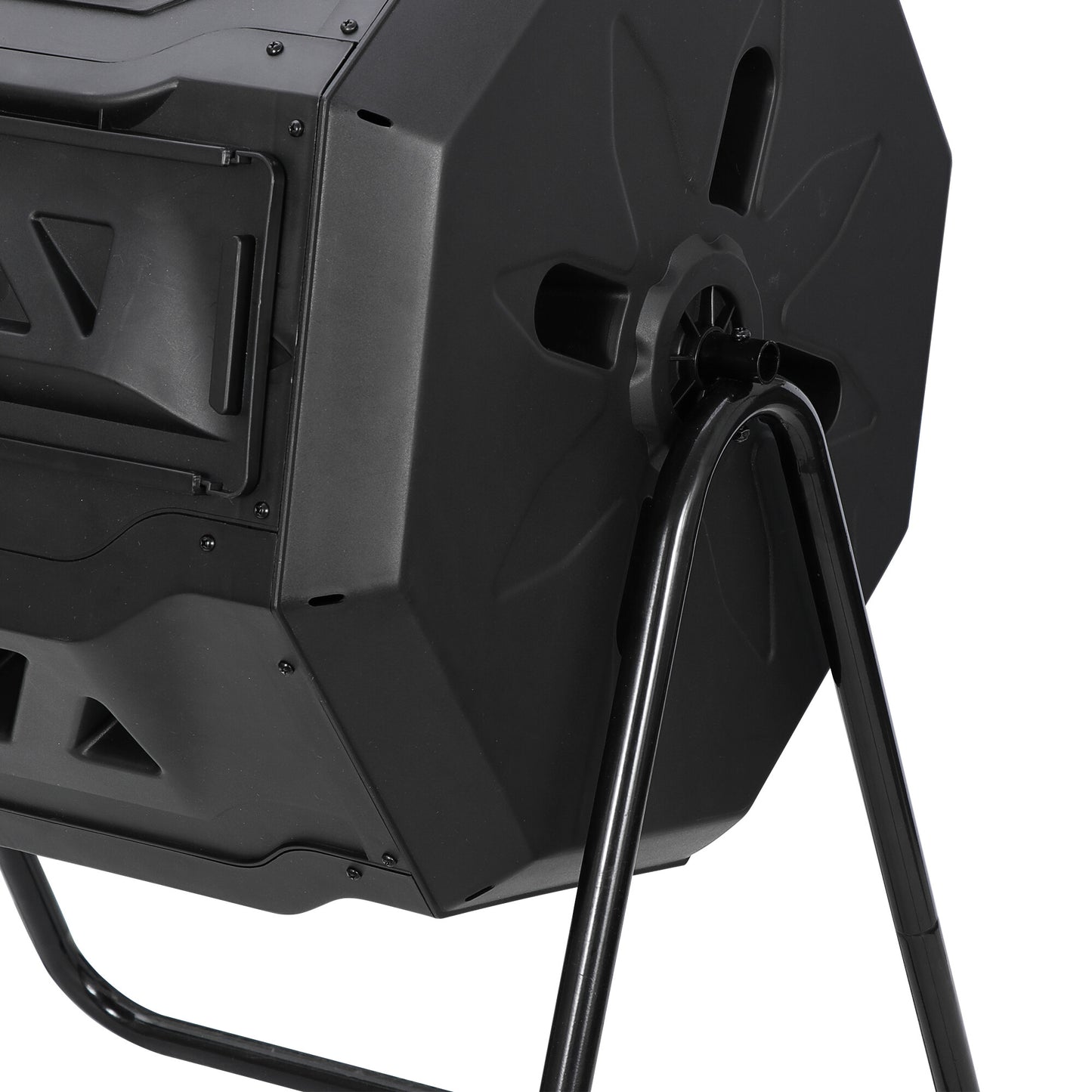 43Gal Outdoor Compost Tumbler Bin - Dual Chambers, Sliding Doors, Black,
