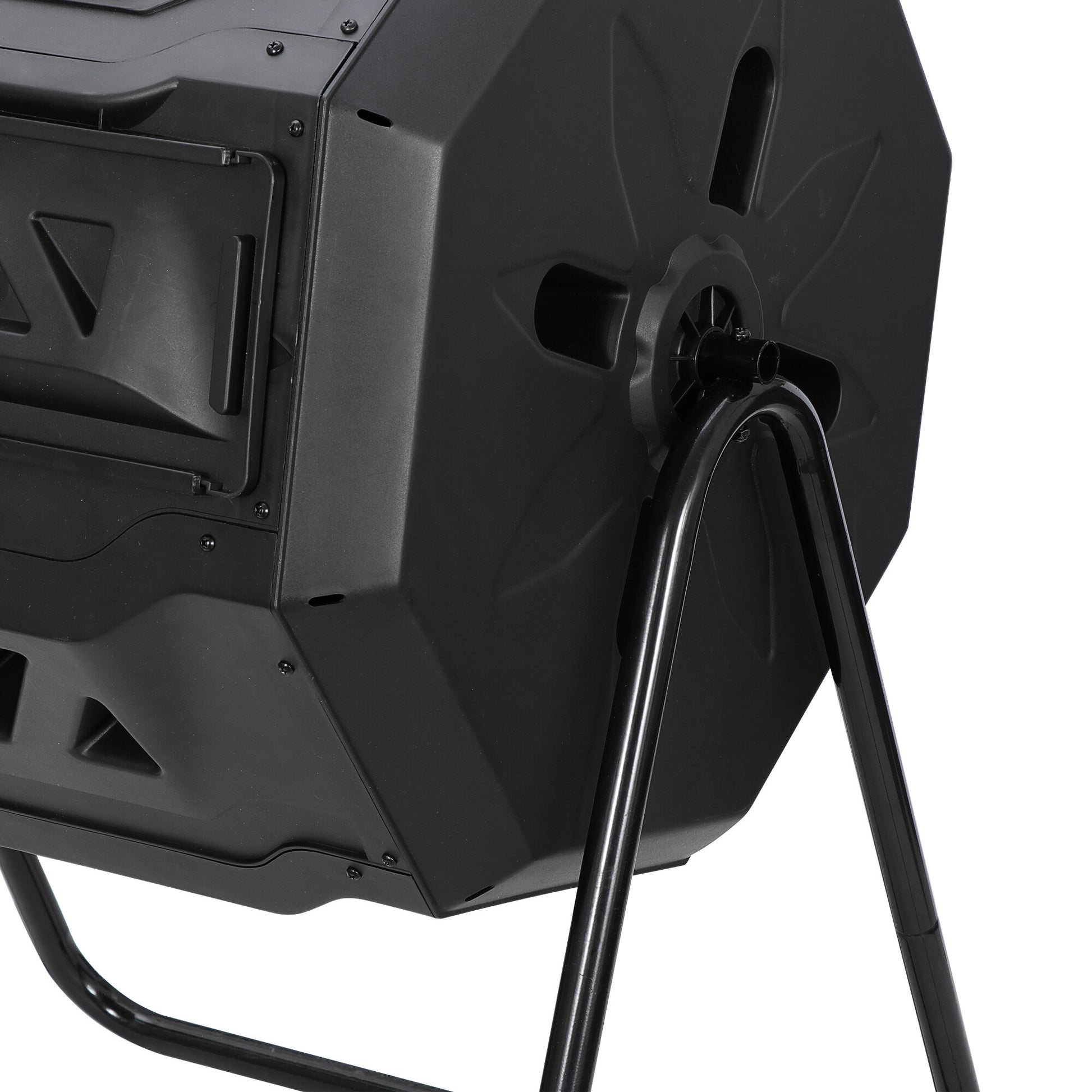 43Gal Outdoor Compost Tumbler Bin - Dual Chambers, Sliding Doors, Black,