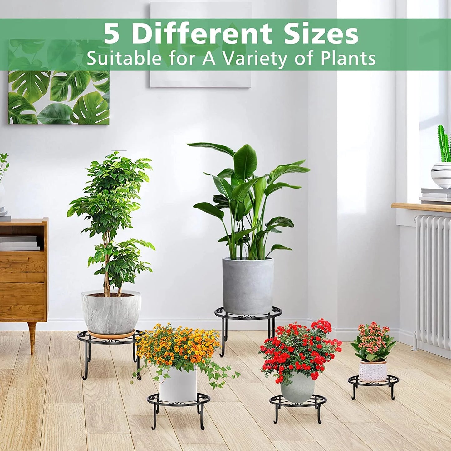 5 Pack Metal Plant Stand for Outdoor Indoor Heavy Duty Flower Pot Stands round Plant Shelf Black