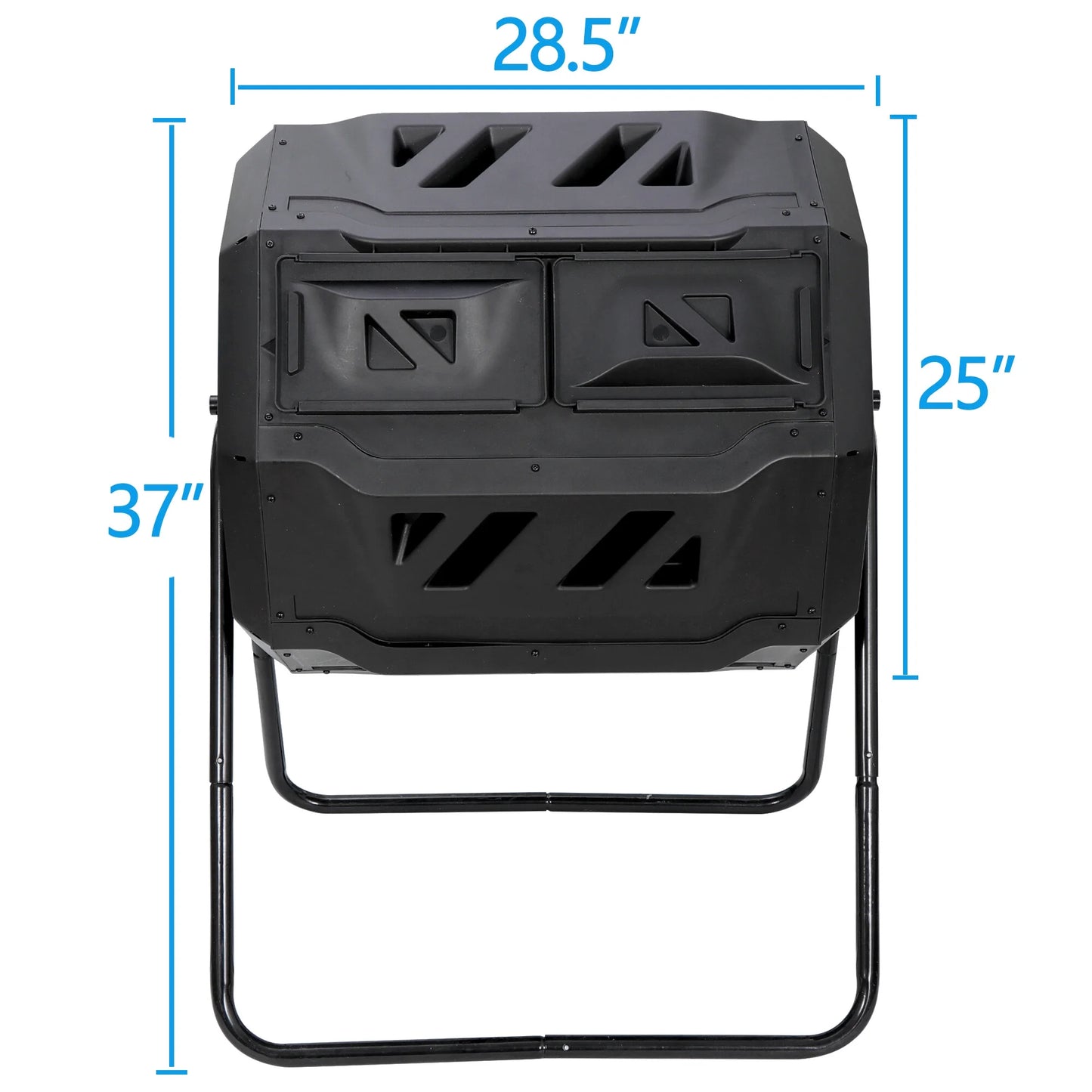 43Gal Outdoor Compost Tumbler Bin - Dual Chambers, Sliding Doors, Black,