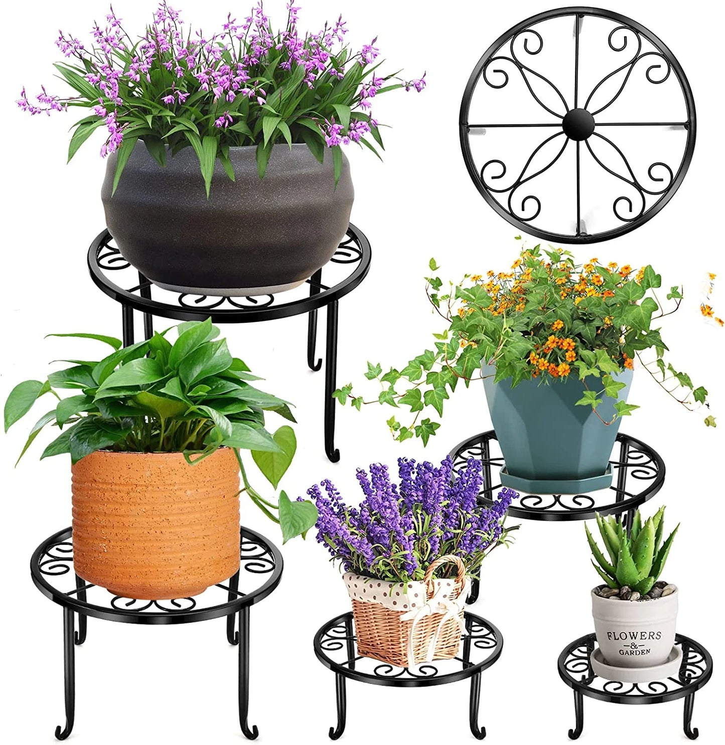 5 Pack Metal Plant Stand for Outdoor Indoor Heavy Duty Flower Pot Stands round Plant Shelf Black