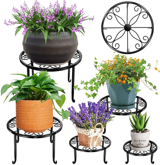 5 Pack Metal Plant Stand for Outdoor Indoor Heavy Duty Flower Pot Stands round Plant Shelf Black