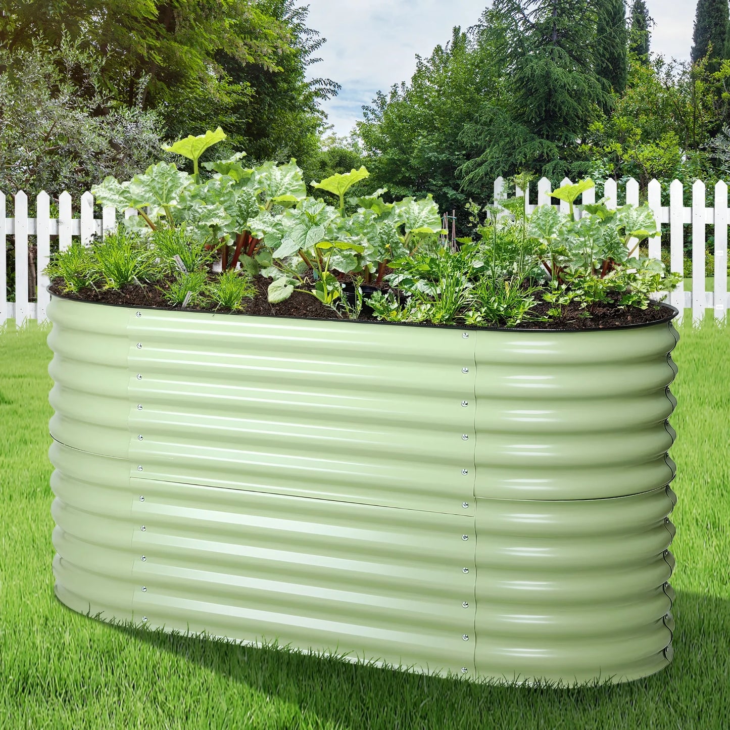 4-In-1 Modular Metal Raised Garden Bed, 63''L X 32''W X 32''H Outdoor Planter Box for Vegetables, Flowers, Herbs, Green