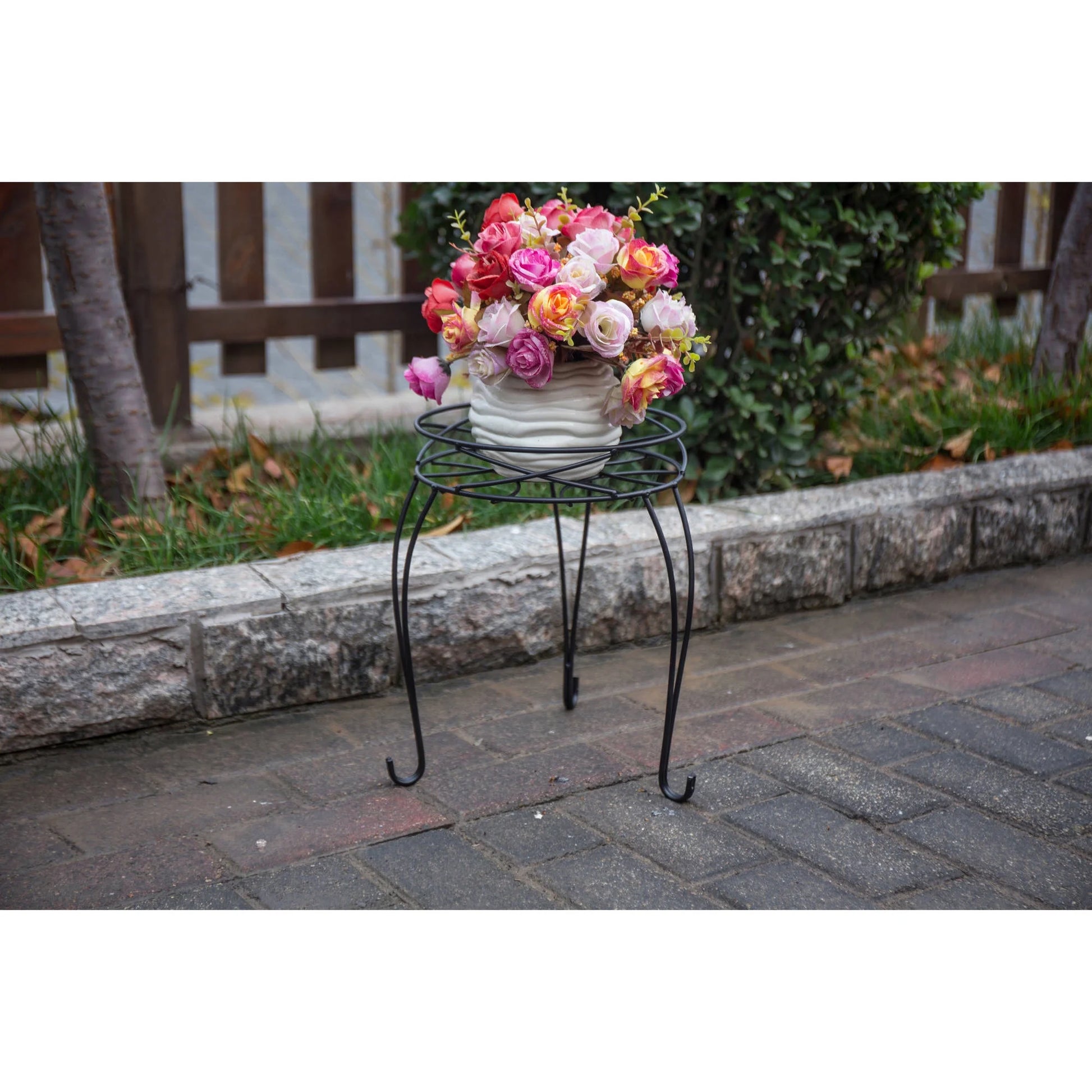 13IN  round Matte Black Metal Plant Stand