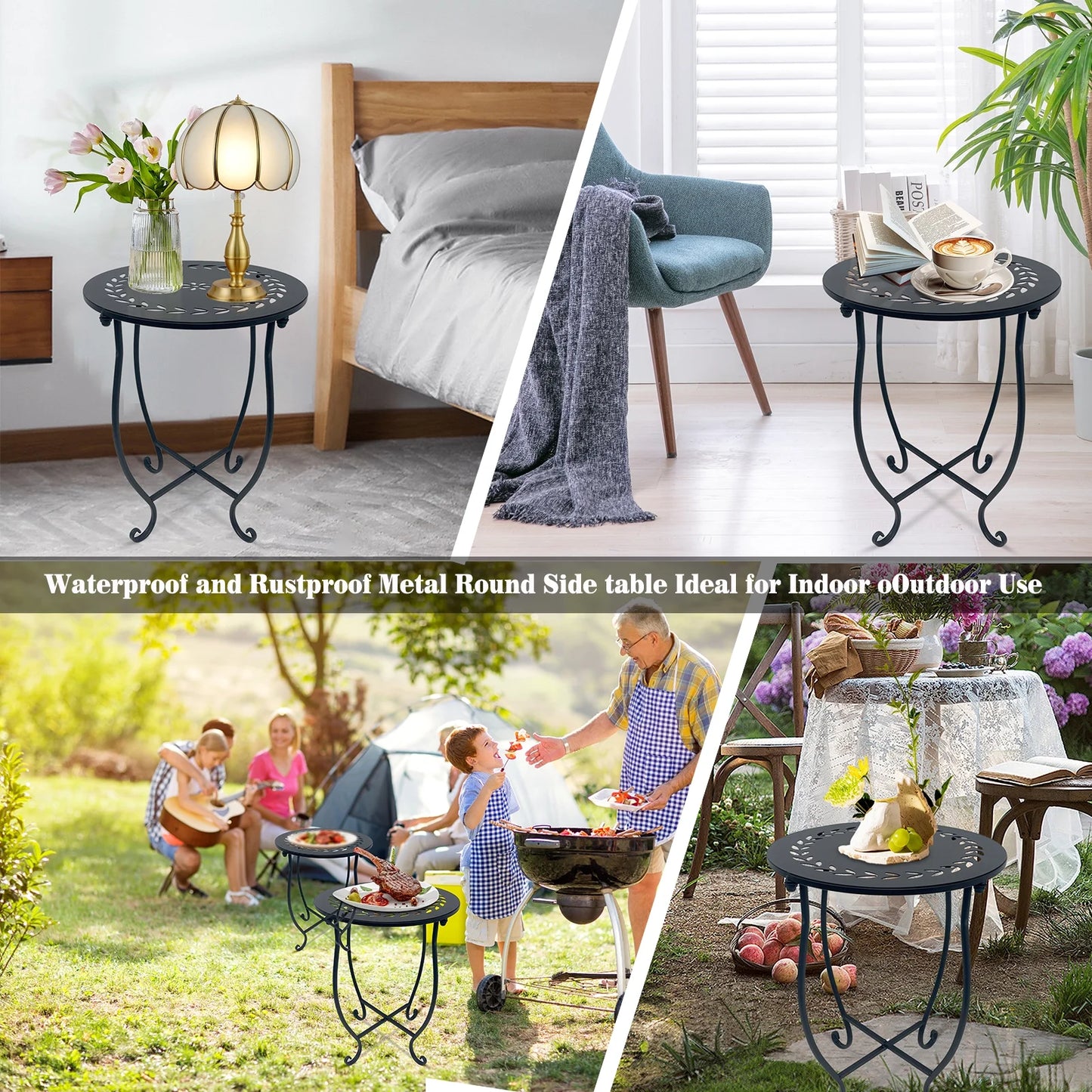 Outdoor round Patio Side Tables, 17--Inch Weather Resistant Metal End Table, Set of 2