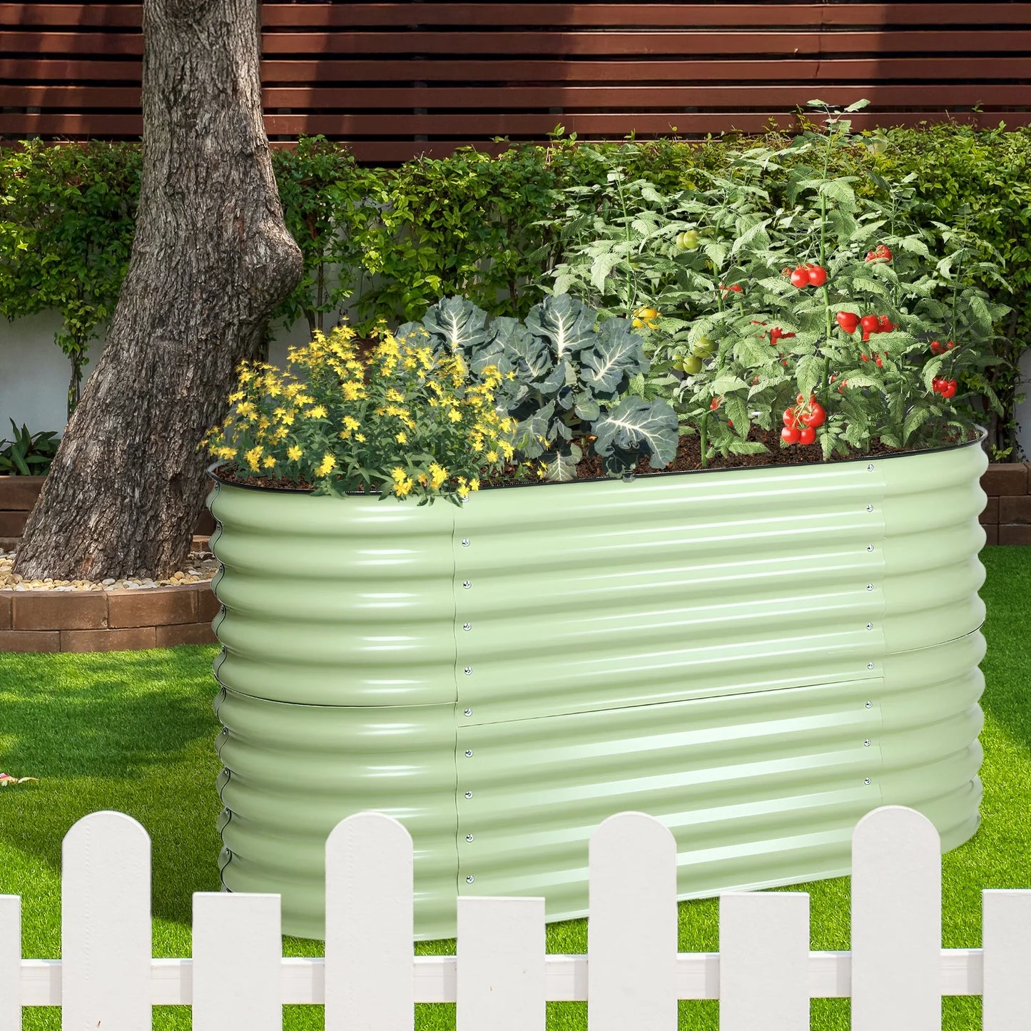 4-In-1 Modular Metal Raised Garden Bed, 63''L X 32''W X 32''H Outdoor Planter Box for Vegetables, Flowers, Herbs, Green