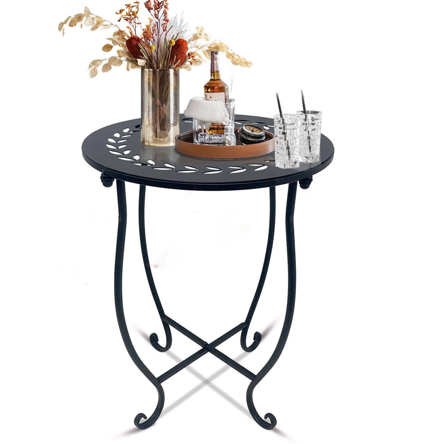 Outdoor round Patio Side Tables, 17--Inch Weather Resistant Metal End Table, Set of 2