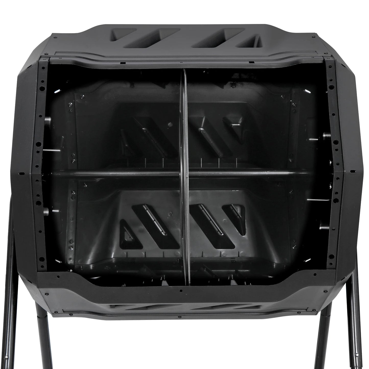 43Gal Outdoor Compost Tumbler Bin - Dual Chambers, Sliding Doors, Black,
