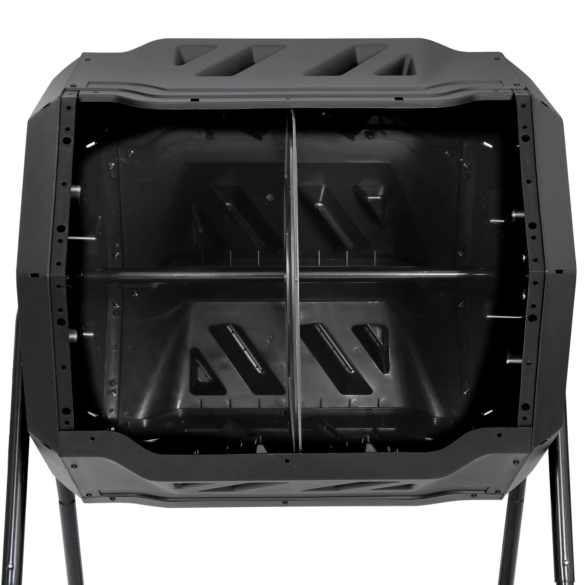 43Gal Outdoor Compost Tumbler Bin - Dual Chambers, Sliding Doors, Black,