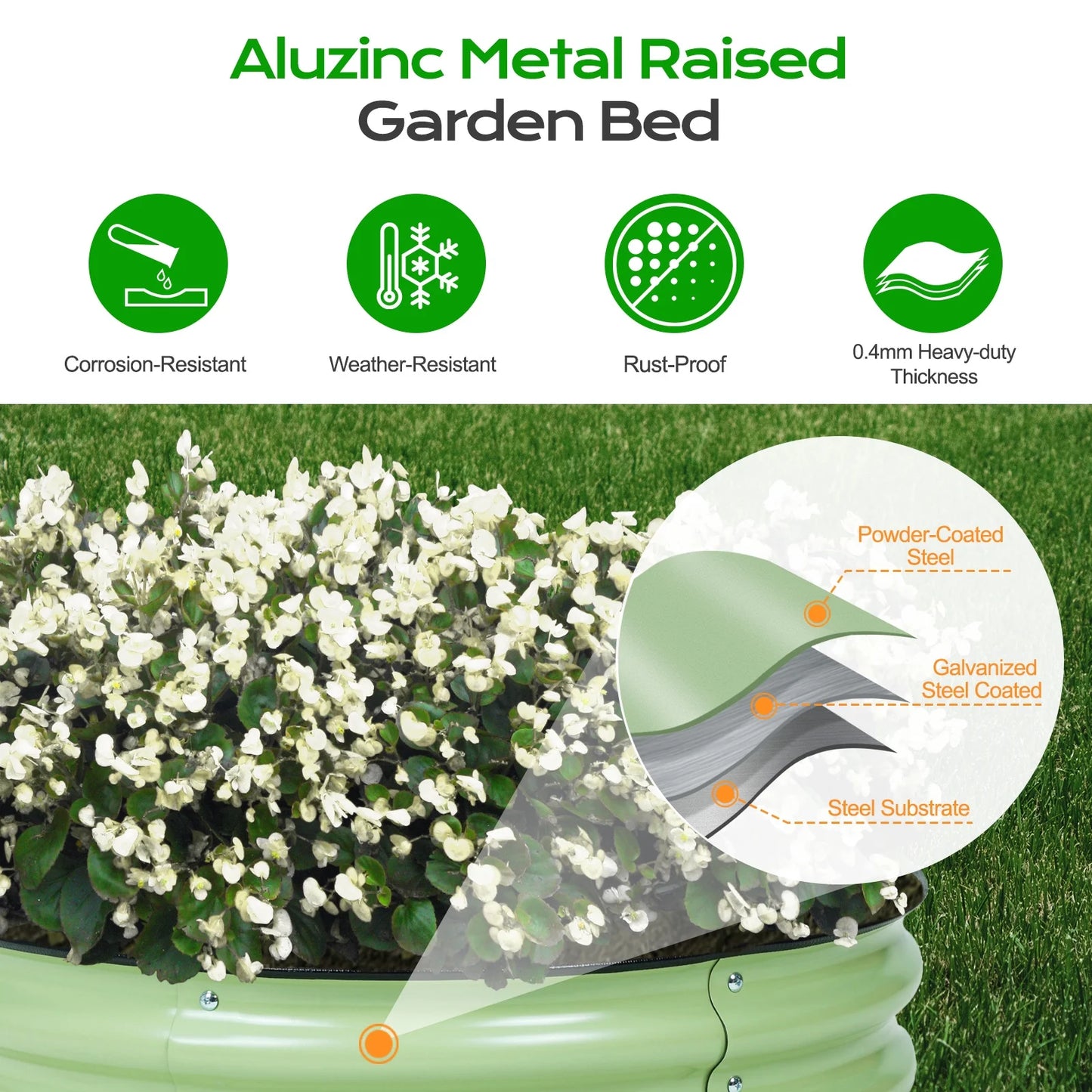 4-In-1 Modular Metal Raised Garden Bed, 63''L X 32''W X 32''H Outdoor Planter Box for Vegetables, Flowers, Herbs, Green