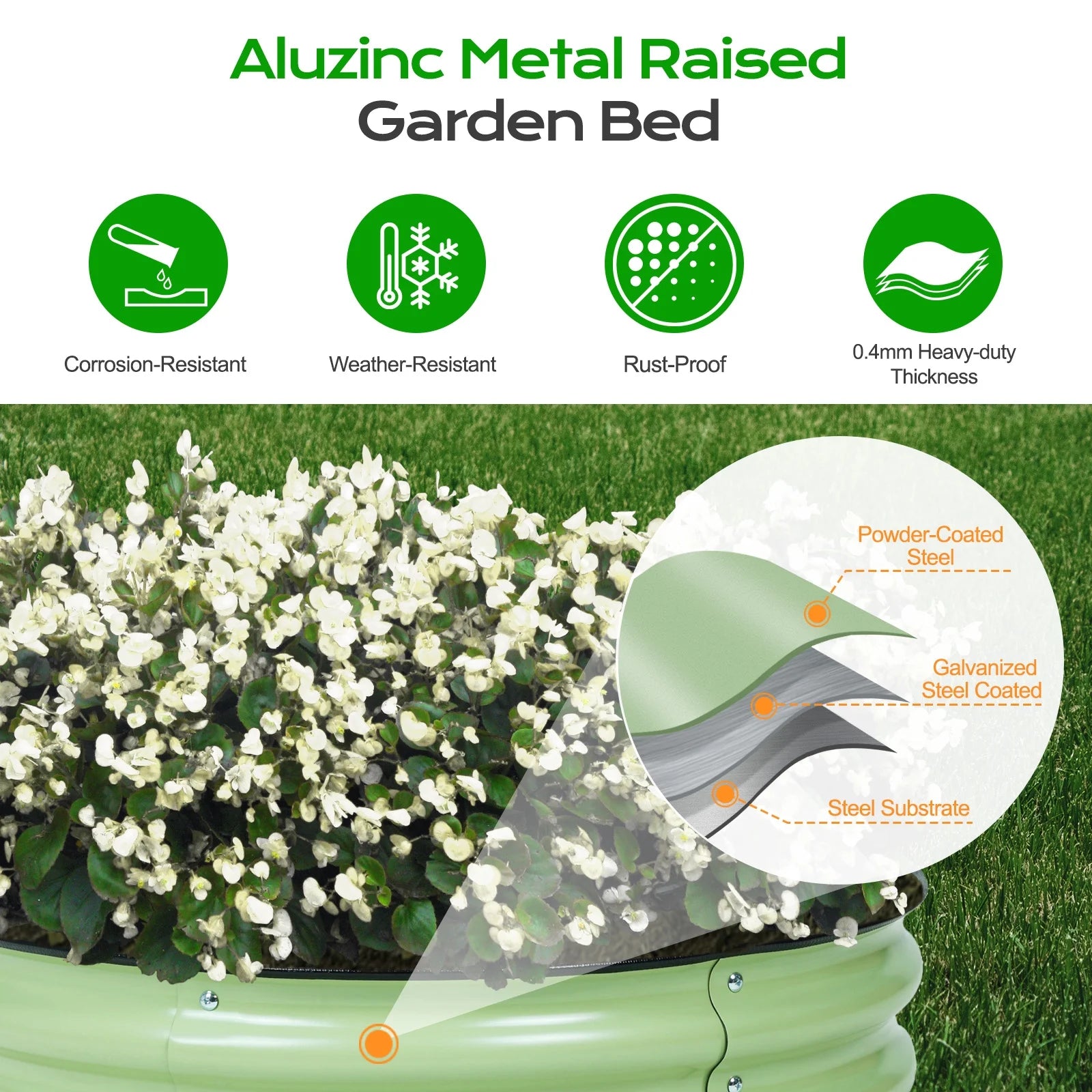 4-In-1 Modular Metal Raised Garden Bed, 63''L X 32''W X 32''H Outdoor Planter Box for Vegetables, Flowers, Herbs, Green